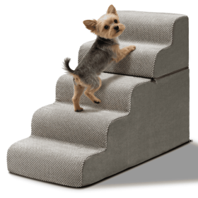 5-Step Dog Stairs Steps for High Bed, Pet Steps for Small Dogs and Cats, Non-Slip Removable Washable Cover Ramp for Indoor Outdoor Car SUV Couch
