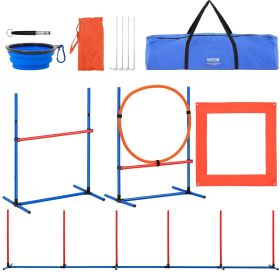 Dog Agility Training Equipment, 4 PCS Set with Adjustable High Hurdles,6 Weave Poles,Jump Ring,Square Pause Box,Whistle,Foldable Bowl