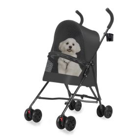 Pet Stroller for Small Dogs Cats with Mesh Ventilation, Lightweight Foldable Design, Cup Holder, Black (Color: Black)